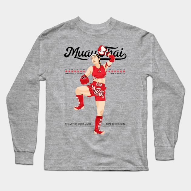 Muay Thai Boxing Girl Long Sleeve T-Shirt by KewaleeTee